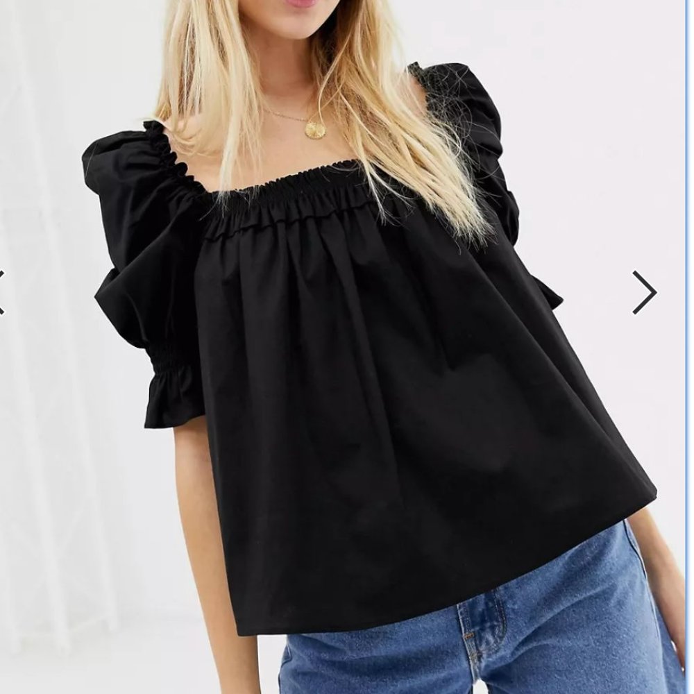 ASOS DESIGN square neck puff sleeve top, Size 4